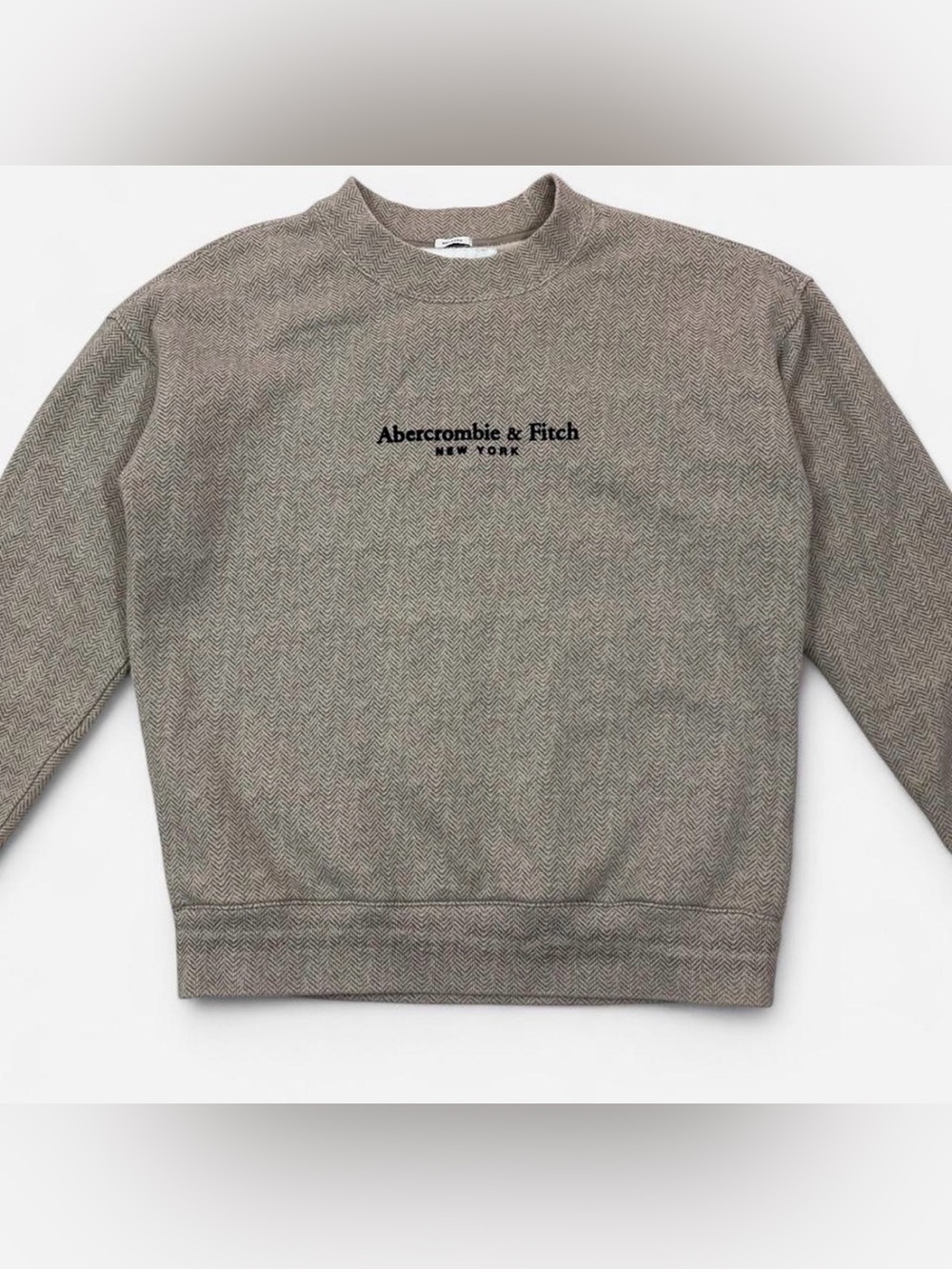 Abercrombie & Fitch Oversized Embroidered Herringbone Crewneck Sweatshirt